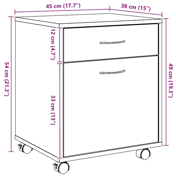 Rollcontainer Artisan Eiche 45x38x54 cm