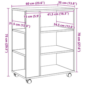 Rollcontainer Altholz-Optik 60x35x75 cm