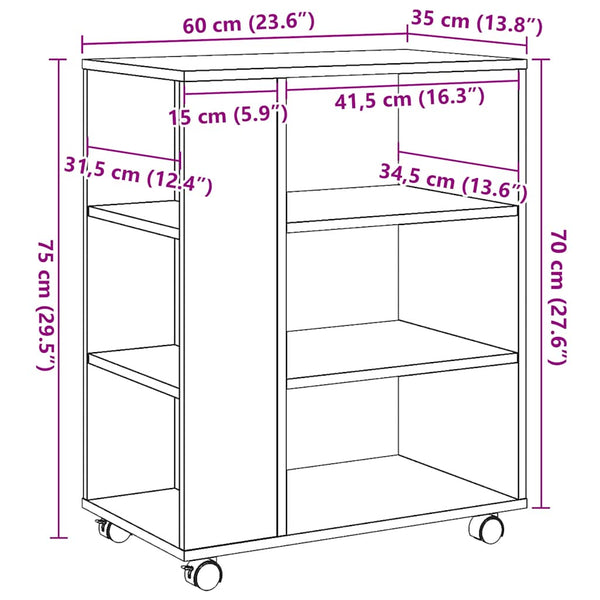 Rollcontainer Altholz-Optik 60x35x75 cm