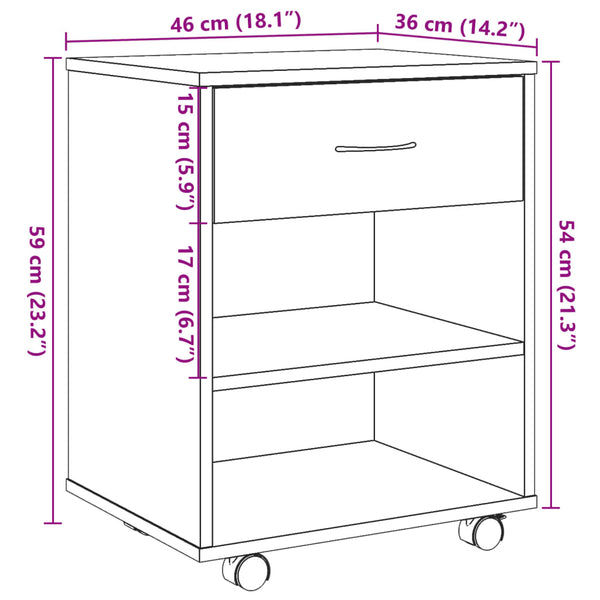 Rollcontainer Altholz-Optik, 46 cm