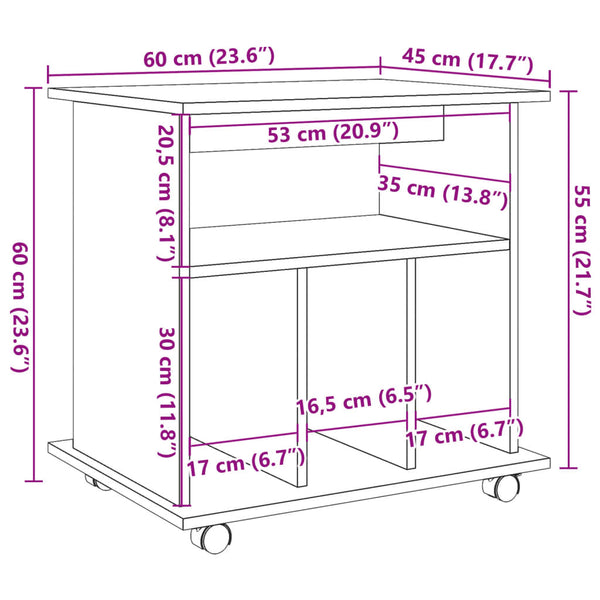 Rollcontainer Altholz-Optik 60x45x60 cm