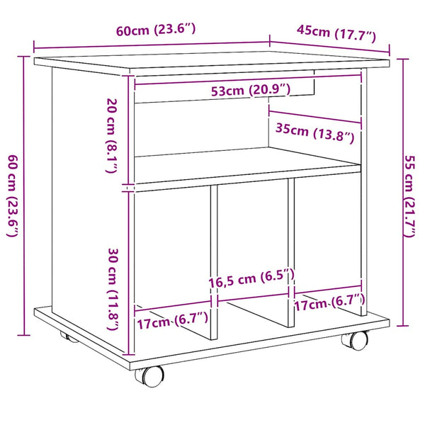 vidaXL Caisson de classement chêne artisan 60x45x60 cm bois d'ingénierie
