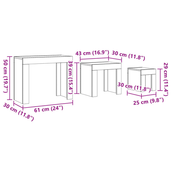 Satztische 3er Set Altholz-Optik