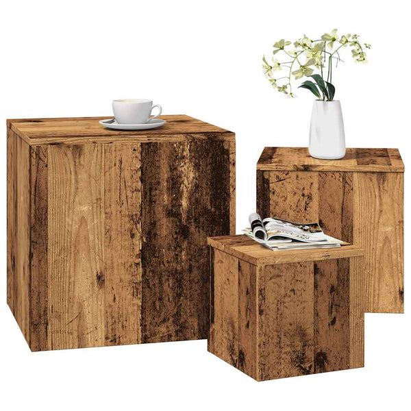 3er Set Beistelltische Altholz-Optik