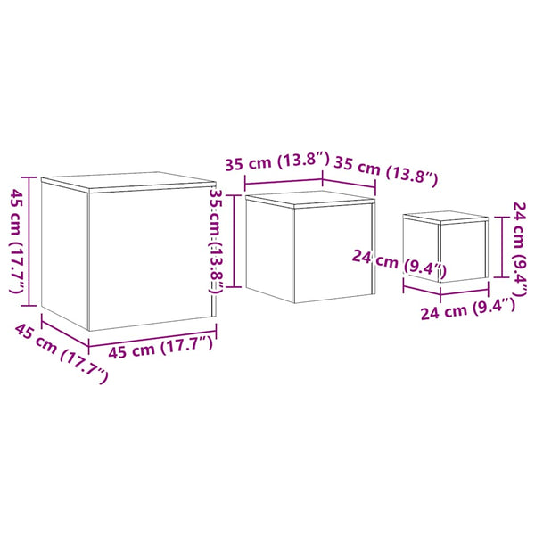 3er Set Beistelltische Altholz-Optik
