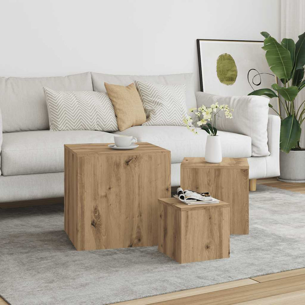 3er Set Beistelltische Artisan Eiche