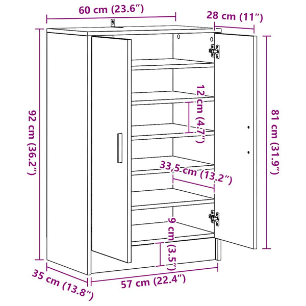 Schuhschrank Artisan Eiche 60x35x92 cm