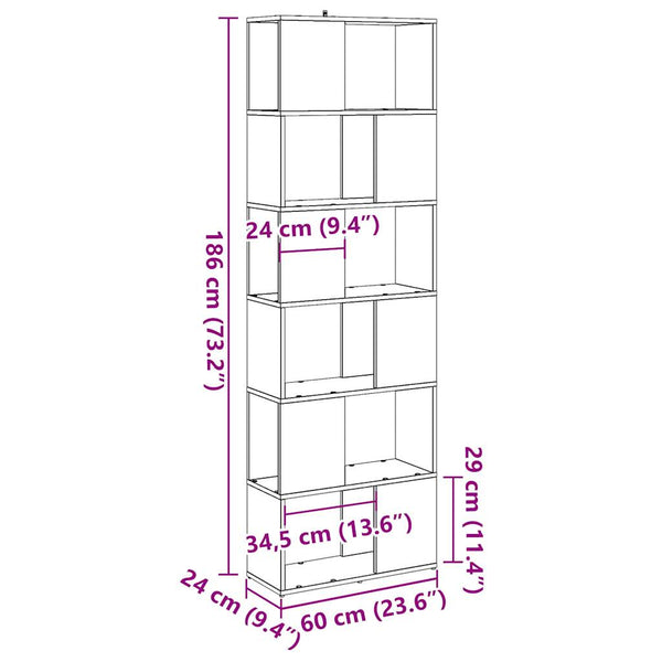 Bücherregal Raumteiler Altholz-Optik 186cm