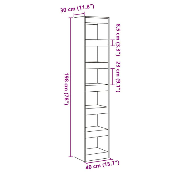 Bücherregal Raumteiler Altholz-Optik 198 cm
