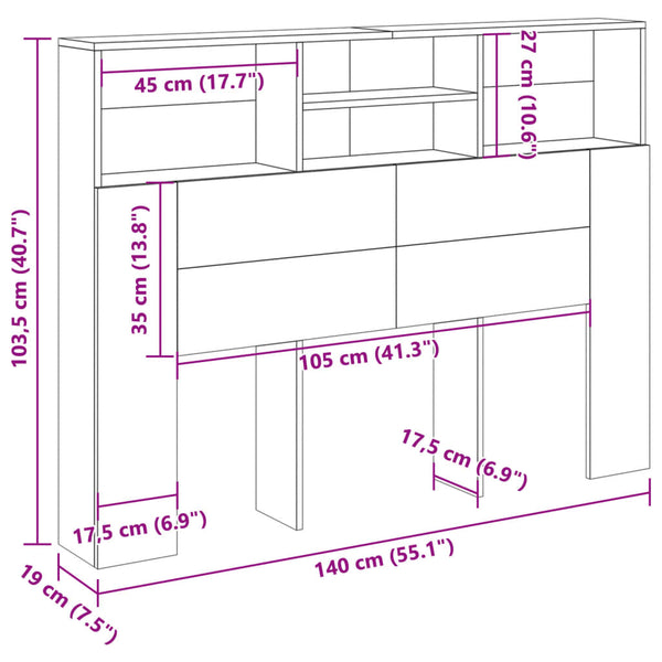 Kopfteil mit Stauraum Altholz 140 cm