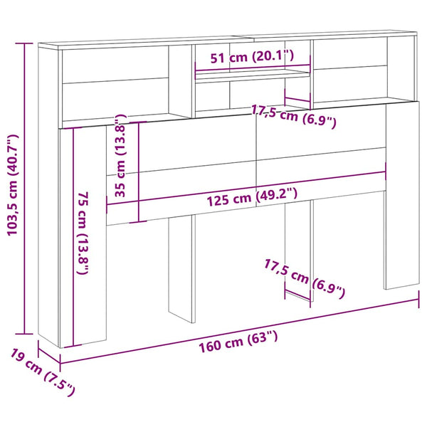 Kopfteil 160 cm mit Stauraum, Altholz-Optik