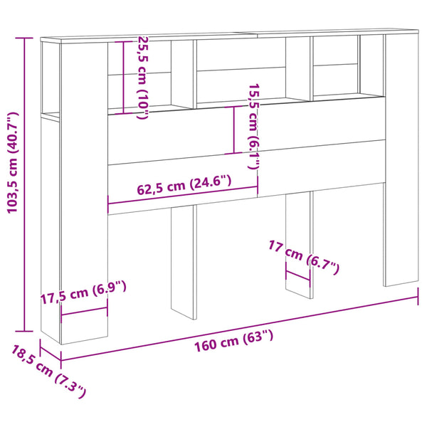 Kopfteil 160 cm mit Stauraum Altholz-Optik