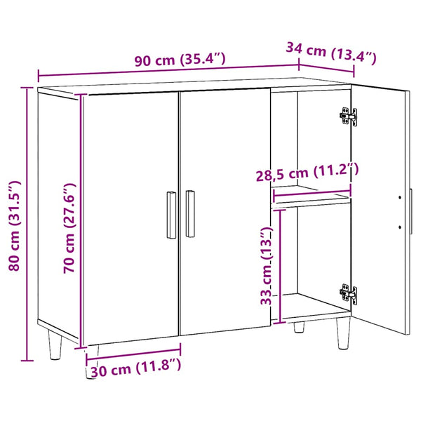 vidaXL Bahut chêne artisan 90x34x80 cm bois d'ingénierie