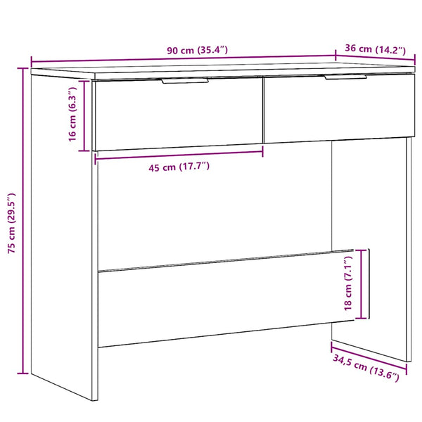 vidaXL Table console chêne artisanat 90x36x75 cm Bois d'ingénierie
