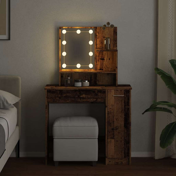 Schminktisch mit LED-Beleuchtung Altholz-Optik