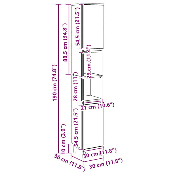 Badschrank Artisan-Eiche 30x30x190 cm