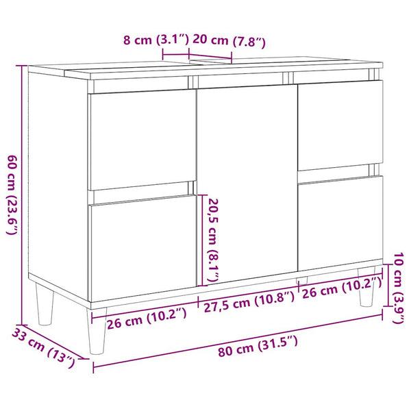 Waschbeckenunterschrank Altholz Optik 80 cm