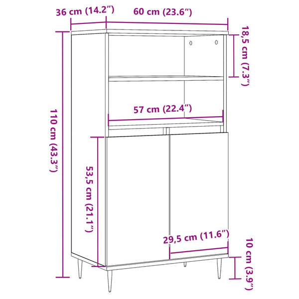 Highboard Altholz-Optik 60x36x110 cm