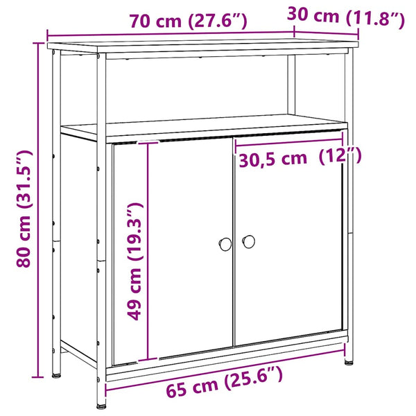 vidaXL Commode Chêne Artisan 70x30x80 cm Bois d'ingénierie