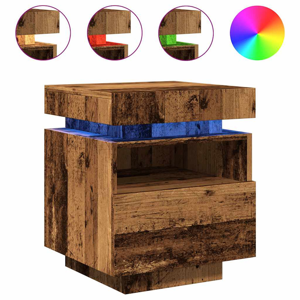 Nachttisch mit LED Altholz-Optik