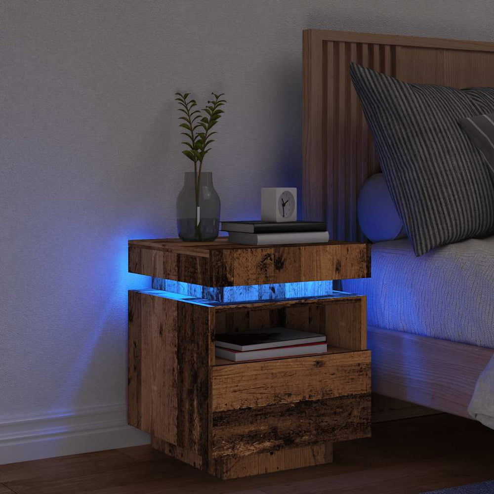 Nachttisch mit LED Altholz-Optik