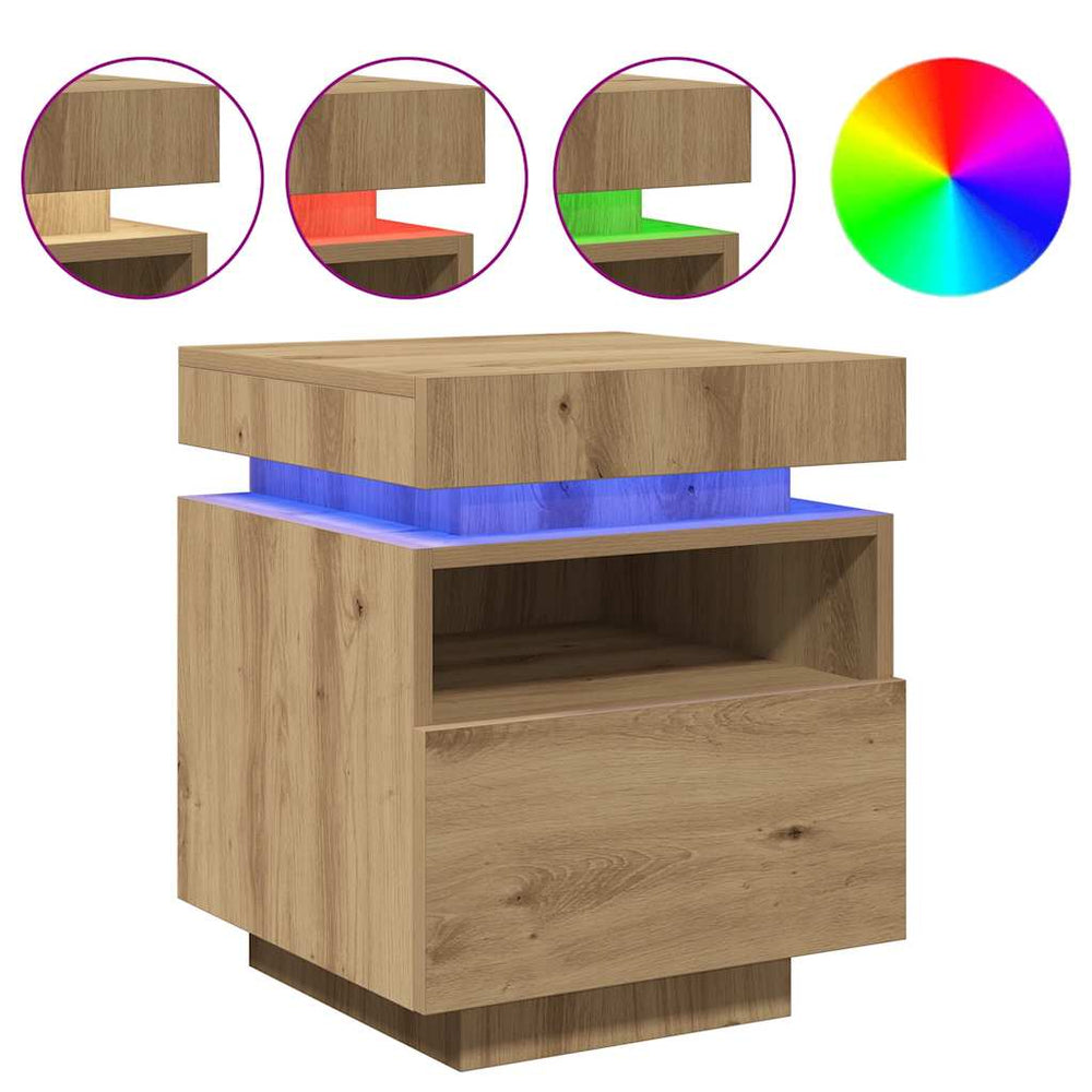 vidaXL Nightstands with LED Lights 2 pcs. Artisan Oak 40x39x48.5 cm
