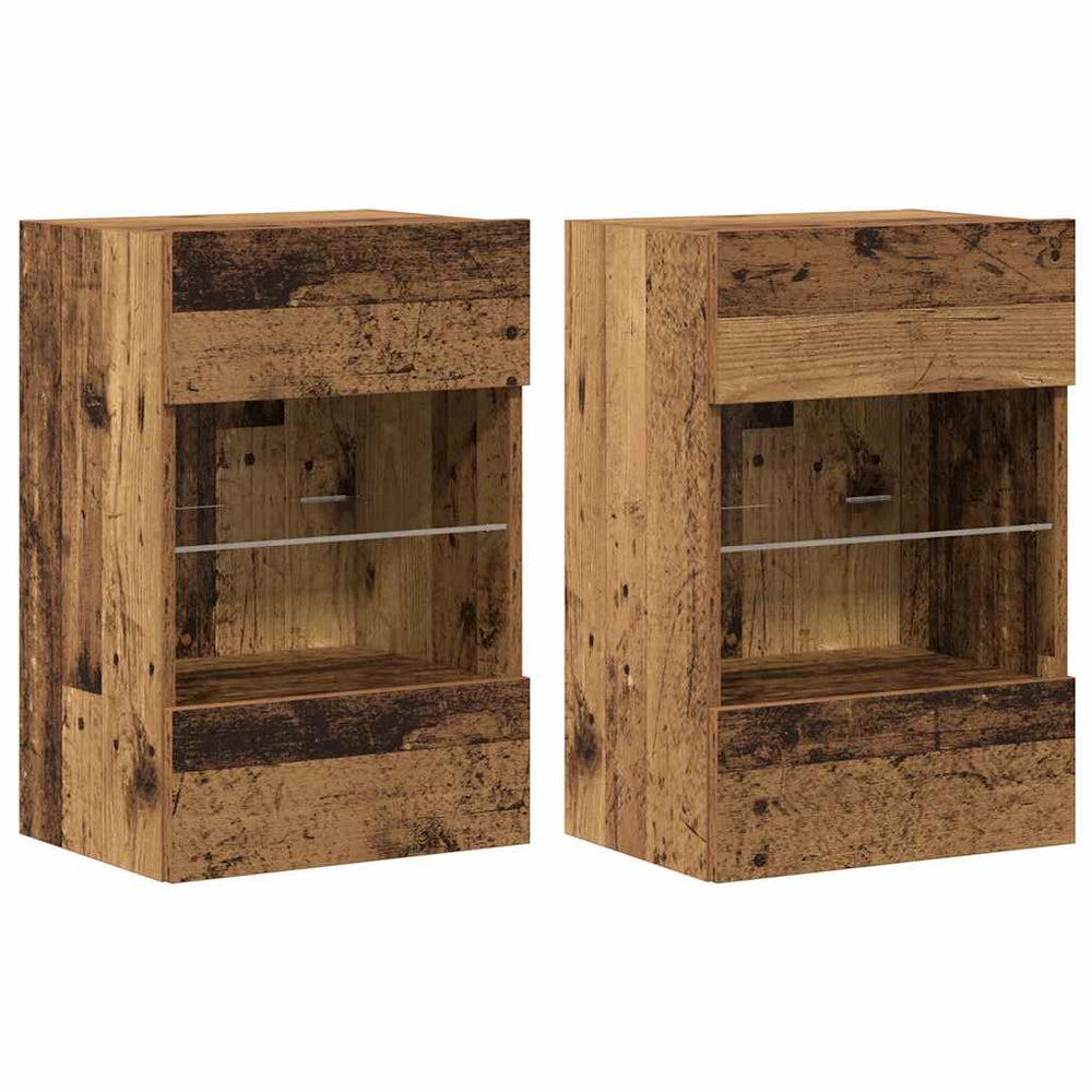 vidaXL Meubles TV muraux avec lumières LED 2 pcs Aspect bois de récupération