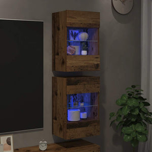 Wandschränke mit LED für TV, 2er-Set Altholz-Optik