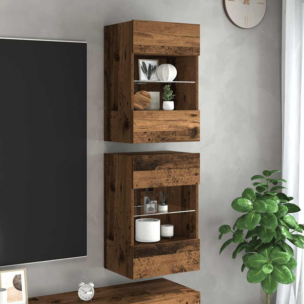 Wandschränke mit LED für TV, 2er-Set Altholz-Optik