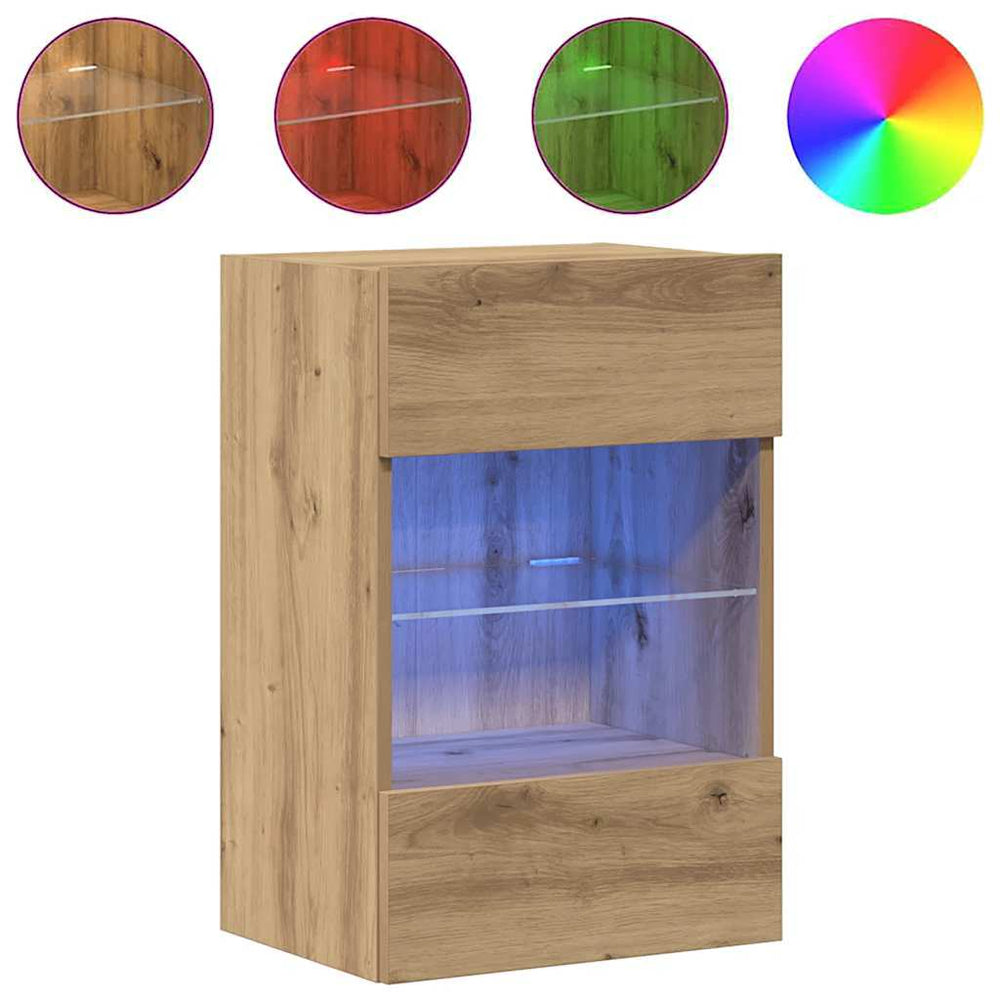 Wandschränke mit LED für TV, 2er-Set Eiche