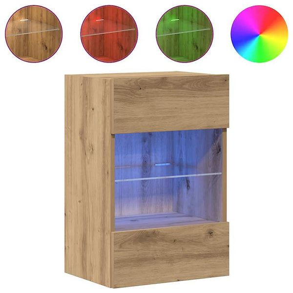 Wandschränke mit LED für TV, 2er-Set Eiche