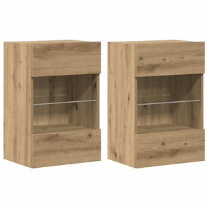 Wandschränke mit LED für TV, 2er-Set Eiche