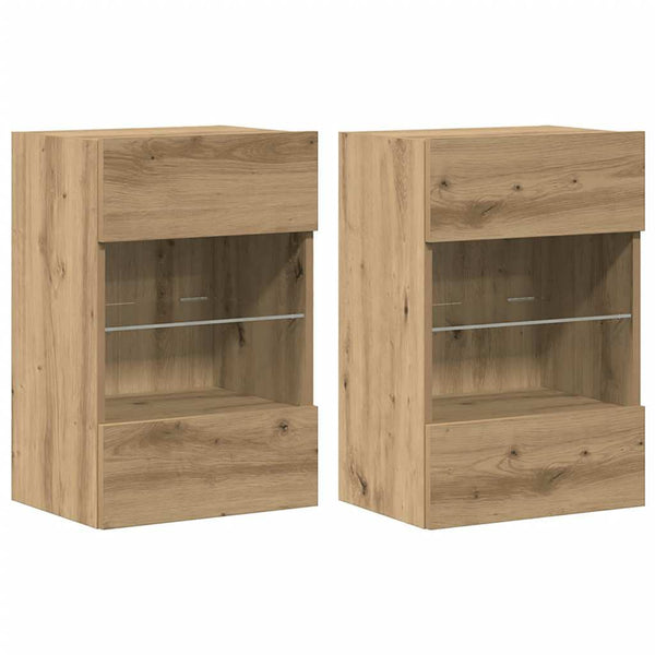 Wandschränke mit LED für TV, 2er-Set Eiche