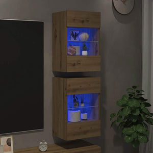 Wandschränke mit LED für TV, 2er-Set Eiche