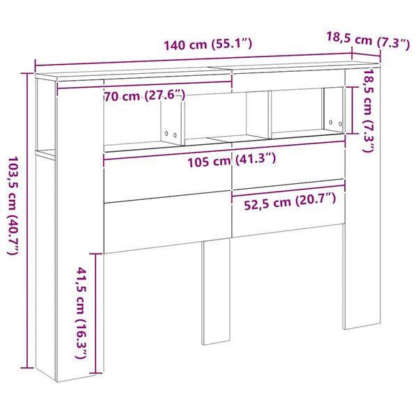 LED Kopfteil Artisan Eiche 140 cm