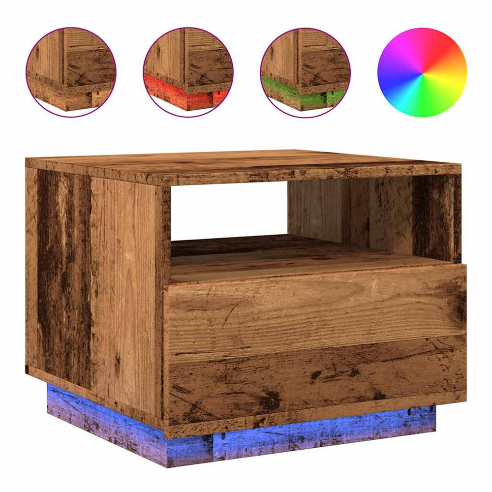 LED Couchtisch Altholz-Optik 50x49x40 cm