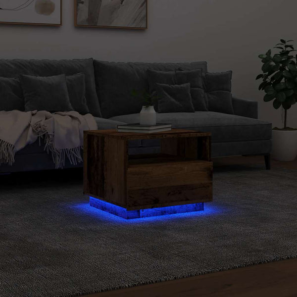 LED Couchtisch Altholz-Optik 50x49x40 cm