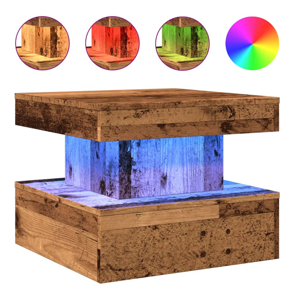 Couchtisch LED Altholz-Optik 50x50 cm