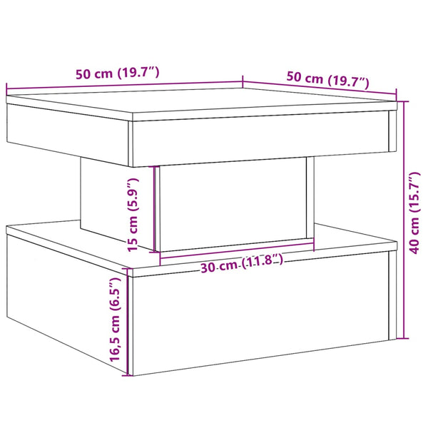 Couchtisch LED Altholz-Optik 50x50 cm