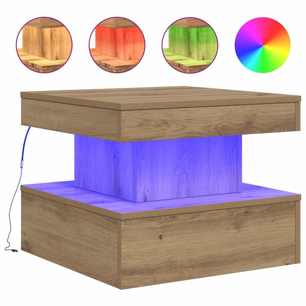 Couchtisch Artisan Eiche mit LED 50x50 cm