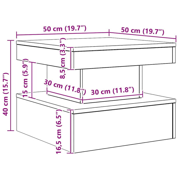 Couchtisch Artisan Eiche mit LED 50x50 cm