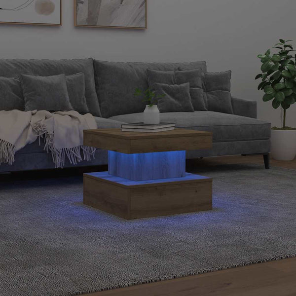 Couchtisch Artisan Eiche mit LED 50x50 cm