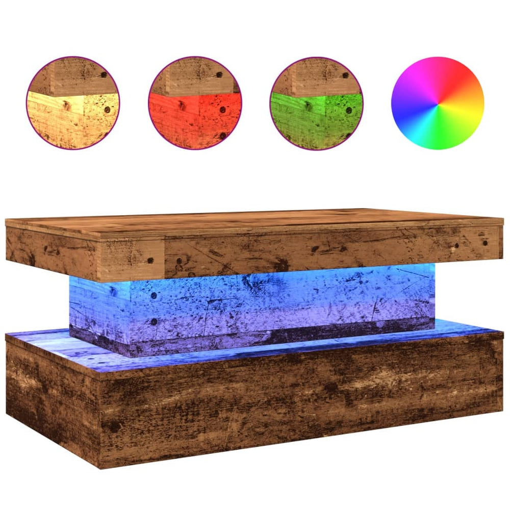 Couchtisch mit LED Altholz-Optik 90x50 cm