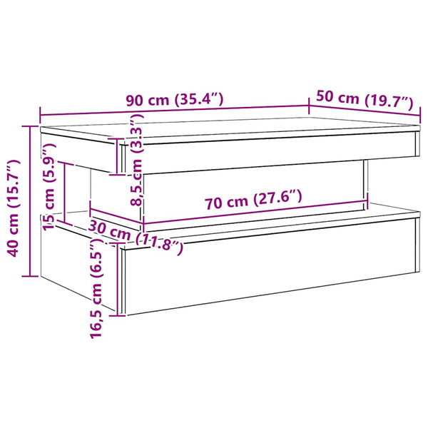 LED Couchtisch Artisan Eiche 90x50 cm