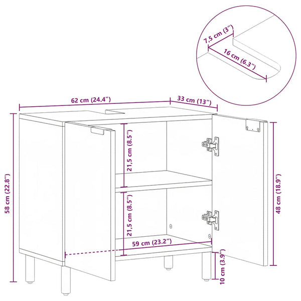 vidaXL Under Sink Cabinet Black 62x33x58 cm Engineered Wood