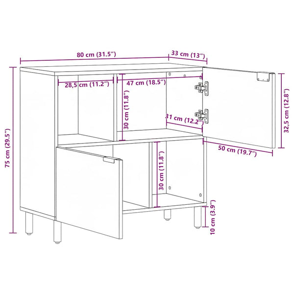Schwarzes Sideboard 80x33x75 cm