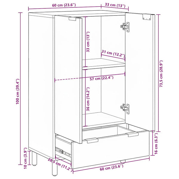 Highboard Schwarz 60x33x100 cm