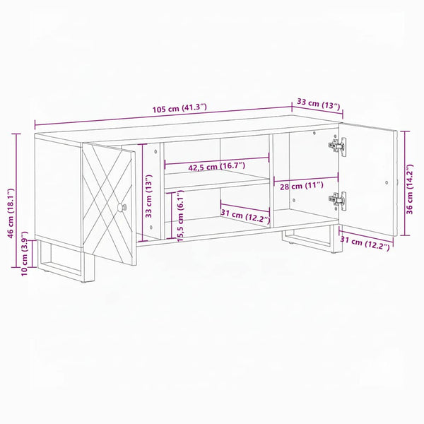 Schwarzer TV-Schrank Mango Massivholz 105 cm