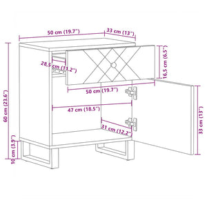 Nachttisch Schwarz Mango Massivholz 50x60 cm