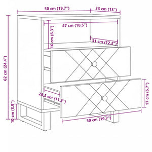 Schwarzer Nachttisch Mango Massivholz 50x62cm
